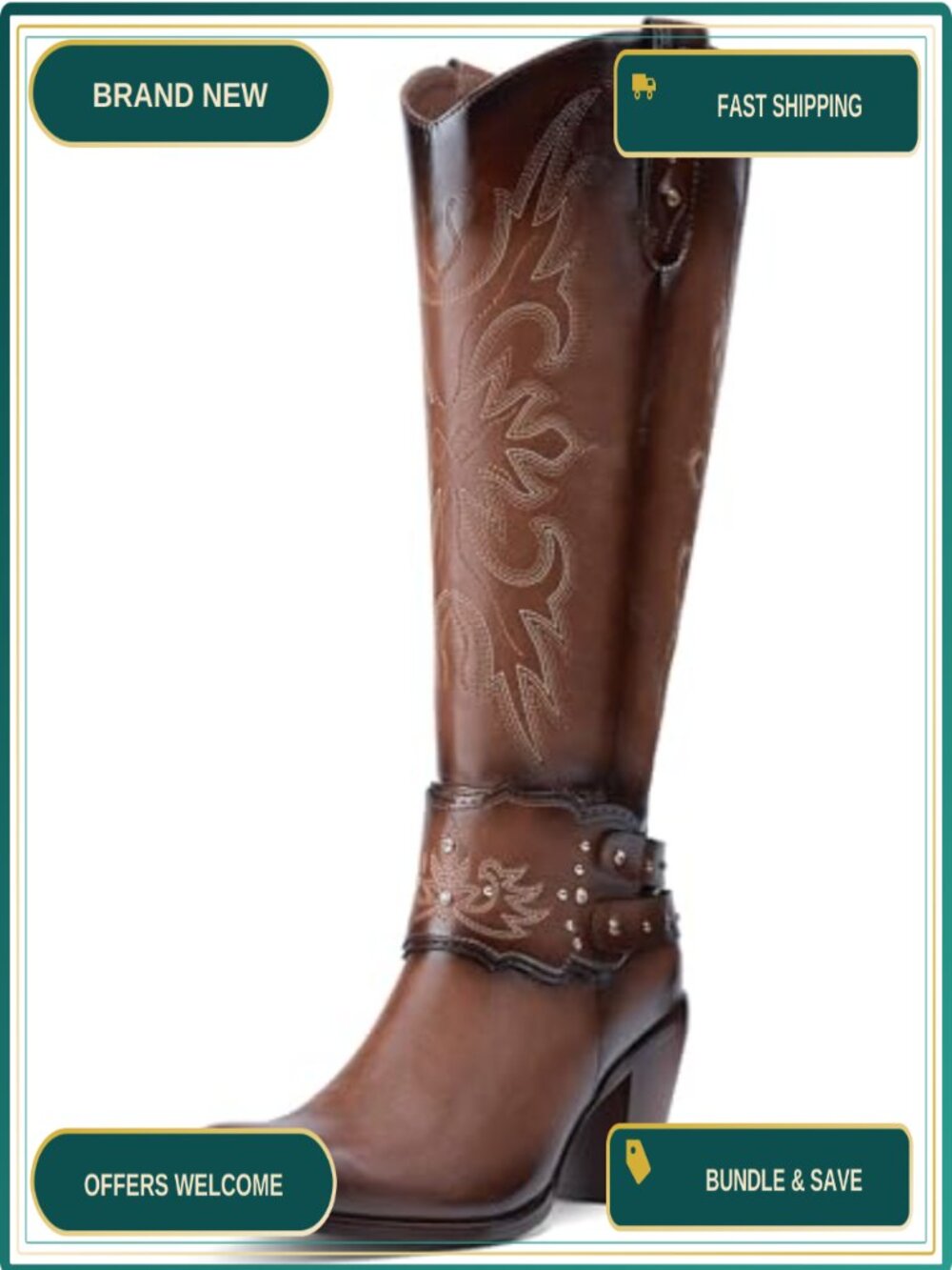 Women's Knee High Cowgirl Boots with Rhinestones
